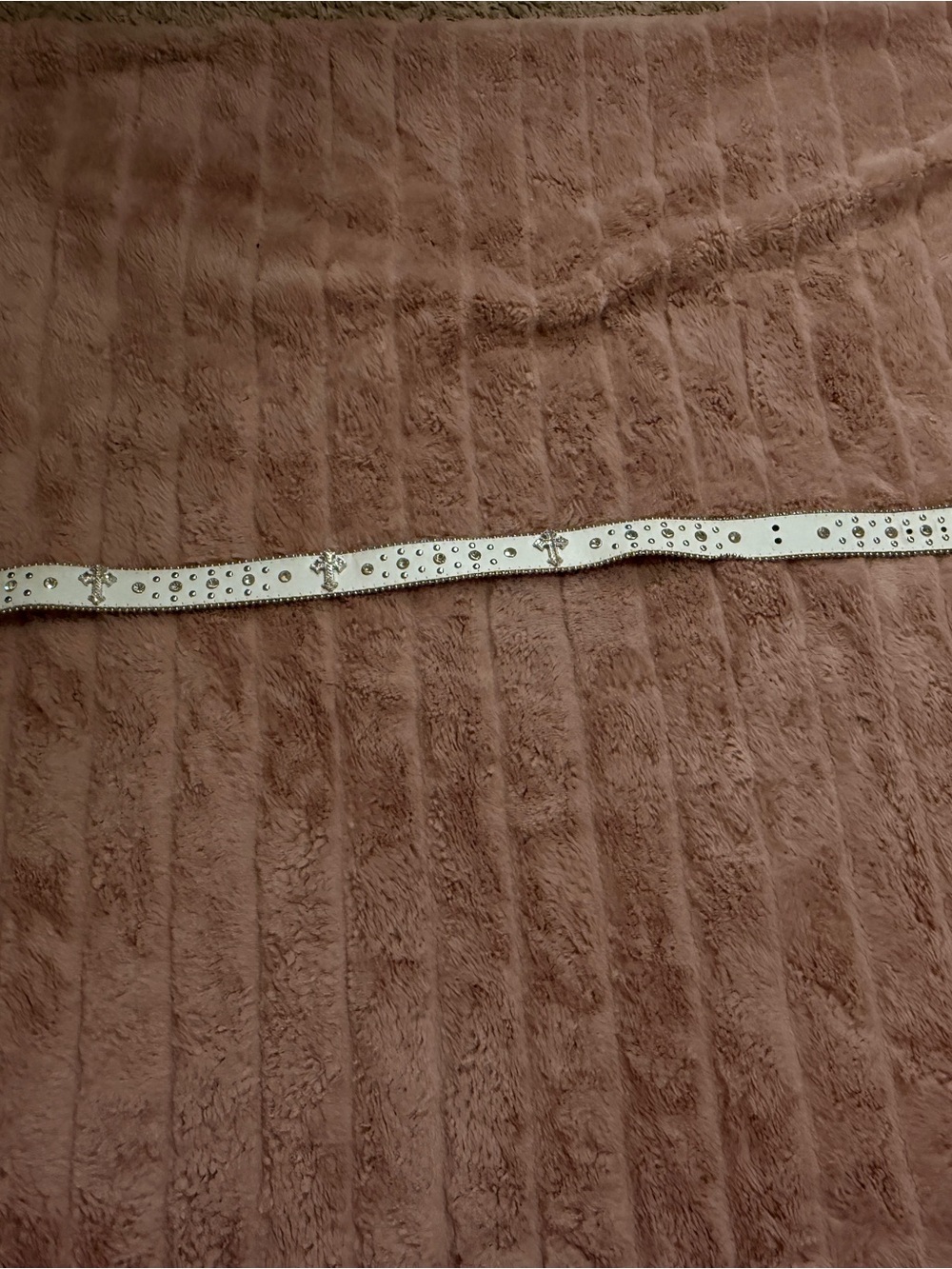 Studded Cross Accent White Women's Belt